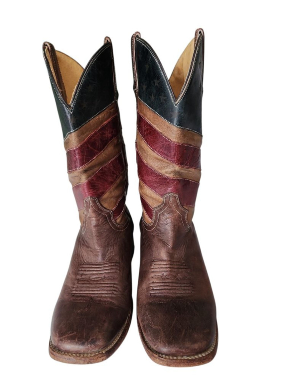 Men's Roper Brown Red American Flag Cowboy Boots Size 9